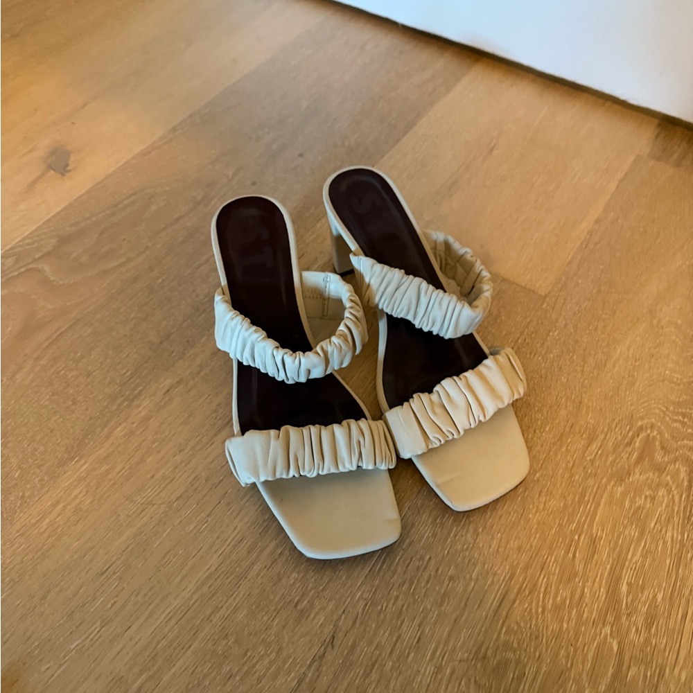 STAUD Cream Ruffled Heels